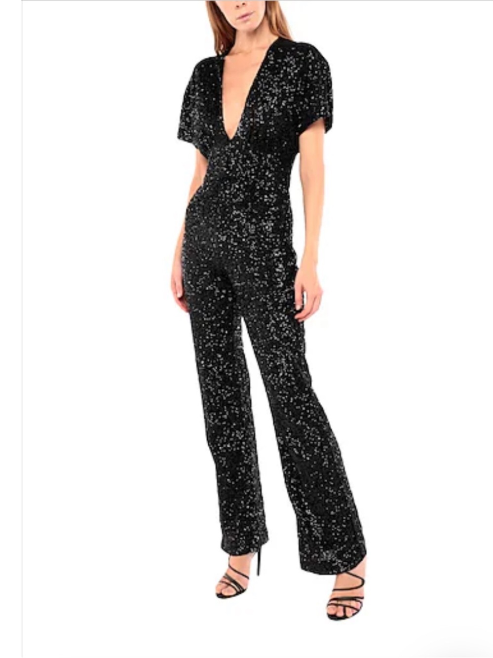 BNWT Amen Italian Black Sequin Deep V Jumpsuit EU 40 US 4 (hemmed)